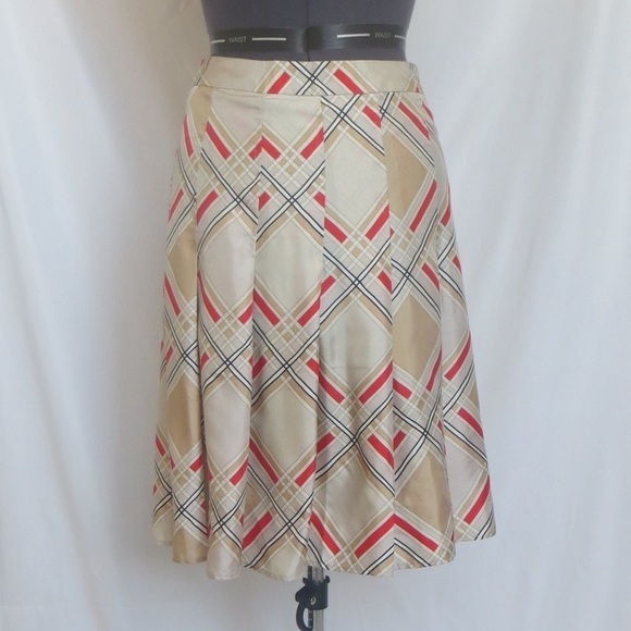 Gap Box Pleated Tan and Orange Geometric Skirt, Size 0 🔴CLEARANCE🔴 - Picture 1 of 3